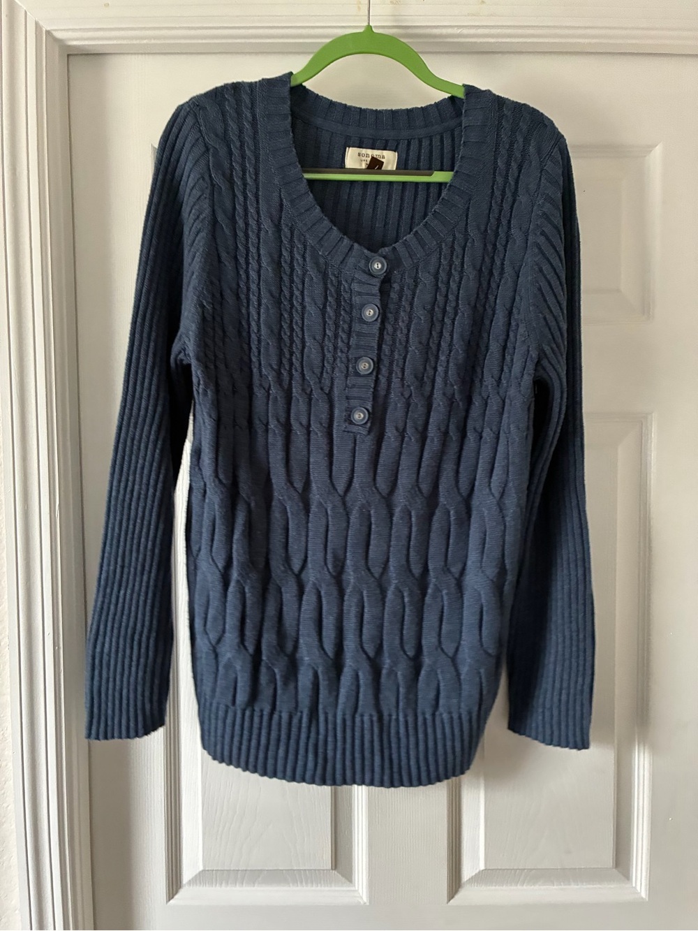 Sonoma Navy Cable Knit V-Neck Henley Sweater